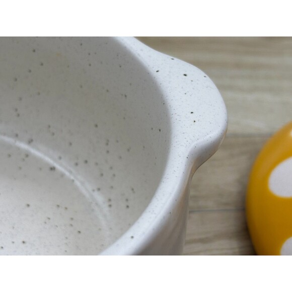 World Market Spotted Mushroom Lidded Soup Crock Gold Yellow Speckled Stoneware - Picture 13 of 14